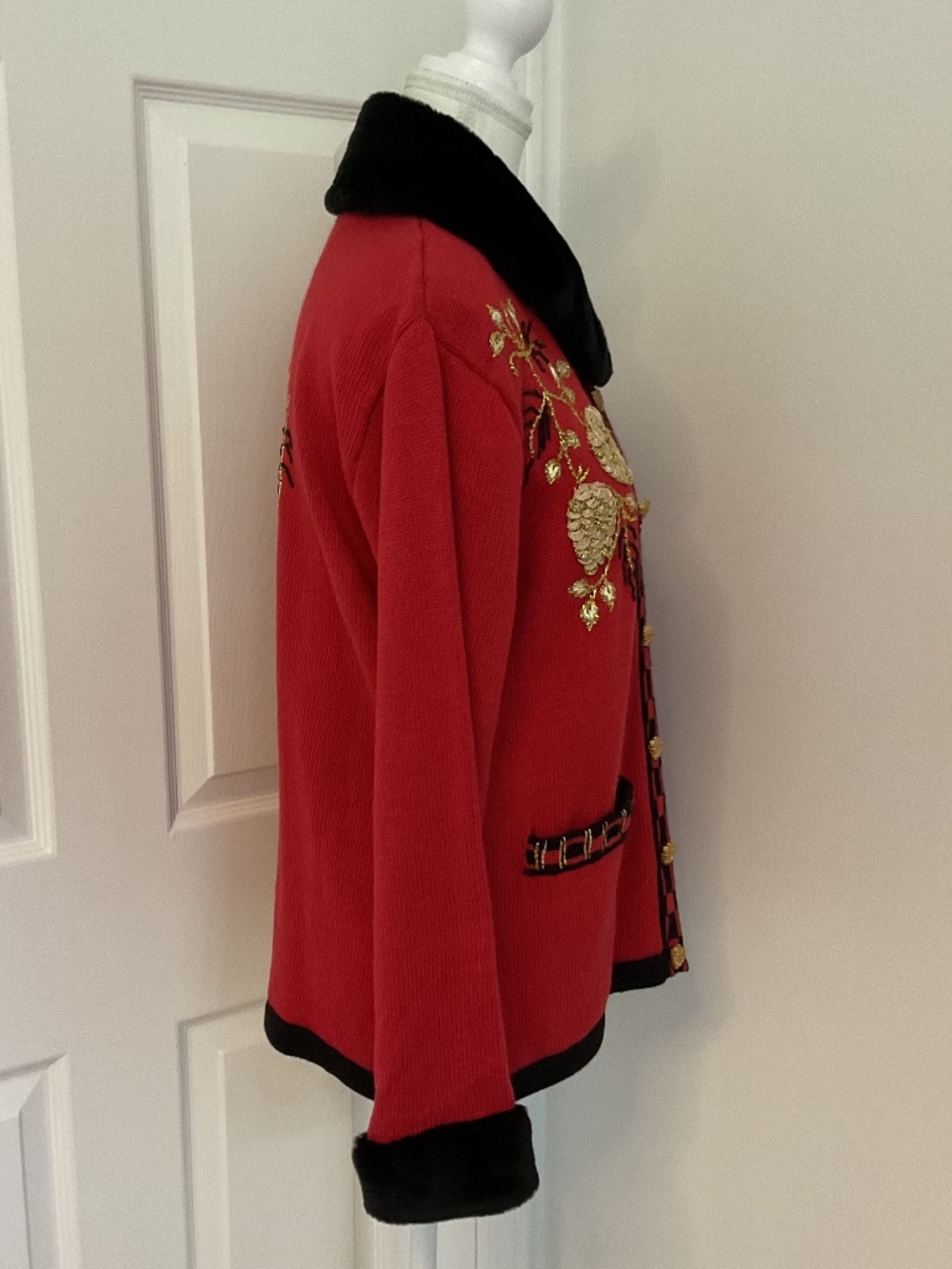 ✨ Rare Vintage Storybook Knits Cardigan Faux Fur Collar - size S - Picture 8 of 12